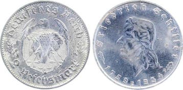 Duitsland 2 Reichsmark Schiller 1934 F J 358 Schroetlings..., Verzenden, België