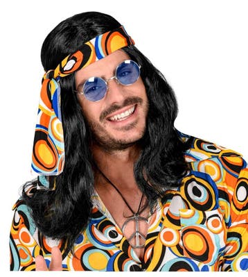 Disco 70S Pruik Zwart Met Hoofdband, Hobby & Loisirs créatifs, Articles de fête, Verzenden