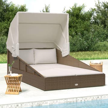 vidaXL Ligbed met inklapbaar dak 200x114x128 cm poly rattan, Verzenden