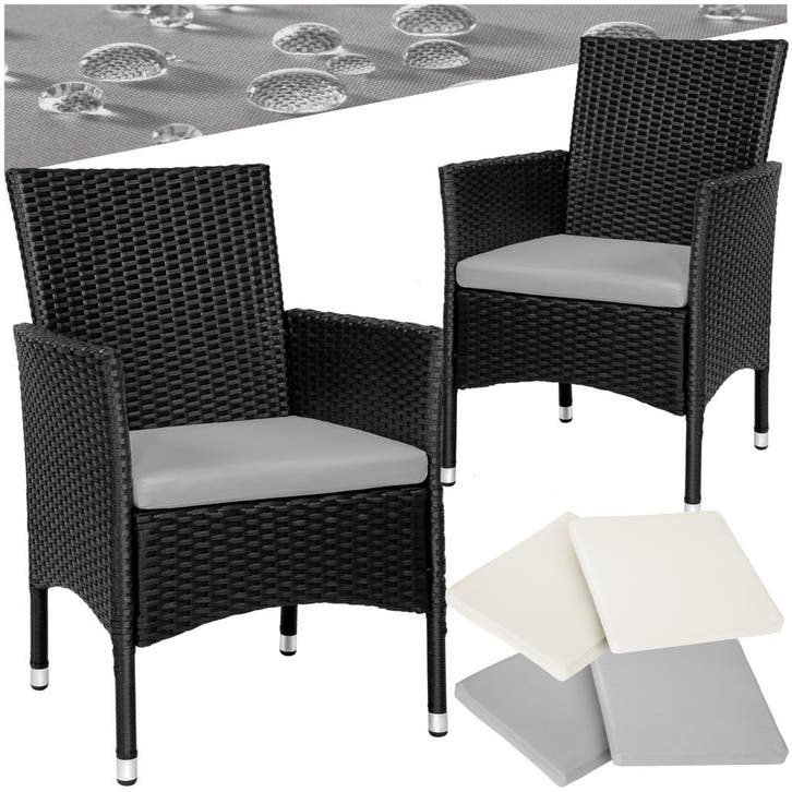 2 Wicker tuinstoelen met 4 kussenhoezen - zwart/beige, Tuin en Terras, Tuinsets en Loungesets, Verzenden