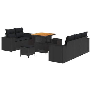 vidaXL Tuinbank Set 8 pcs Zwart poly rattan, Verzenden, Nieuw
