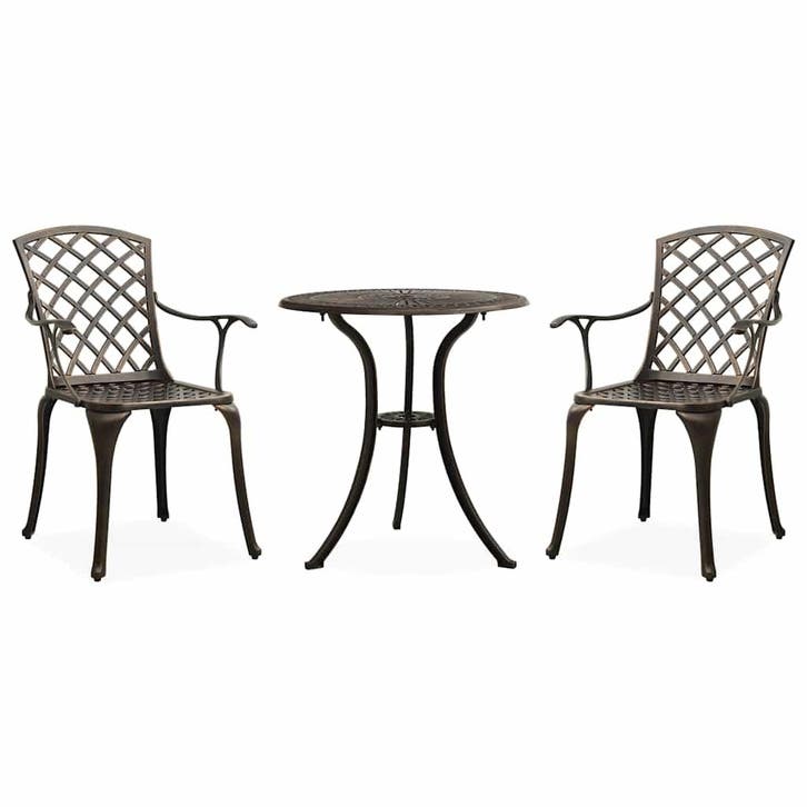vidaXL 3-delige Bistroset gietaluminium bronskleurig, Tuin en Terras, Tuinsets en Loungesets, Nieuw, Verzenden