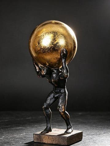 sculptuur, Atlas carrying a ball abstract figure sculpture -