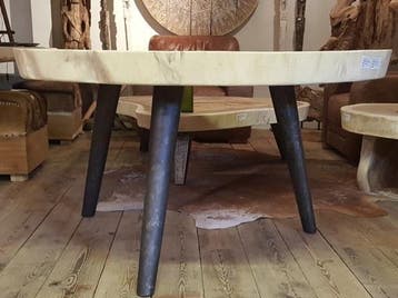 Ronde Boomstamtafel | Grootste voorraad | Direct leverbaar, Huis en Inrichting, Rond, Nieuw, Ophalen of Verzenden, Landelijk