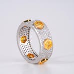 Ring - 14 karaat Witgoud - 4.03ct. tw. Geel Diamant (Fancy