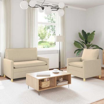 vidaXL bank / zetelstel 2 st Crèmekleurig Stof, Maison & Meubles, Verzenden