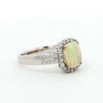 Bague - 14 carats Or blanc - 0.94ct. tw. Opale - Diamant -, Nieuw