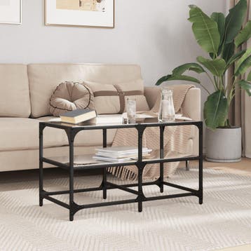vidaXL Salontafel met zwart glazen blad 78,5x40x45 cm staal, Verzenden