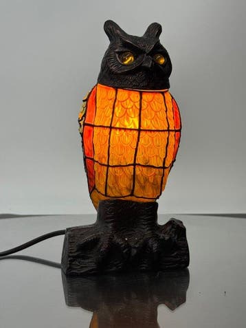 Tafellamp - Glas, Metaal - Uil lamp