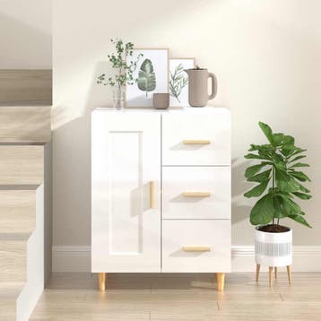 vidaXL Dressoir 69,5x34x90 cm bewerkt hout hoogglans wit, Verzenden