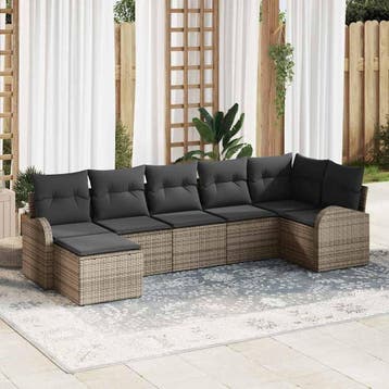 vidaXL Bankstel 7 st Grijs poly rattan, Verzenden, Nieuw