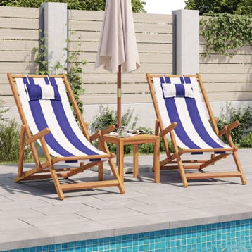 vidaXL Opklapbare stoelen, 2 stuks, blauw-witte stof en, Verzenden