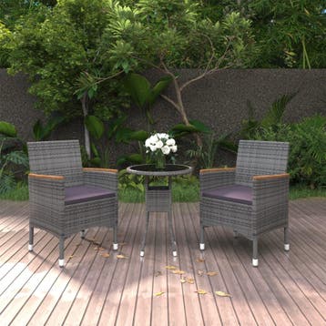 vidaXL 3-delige Tuinset poly rattan grijs, Verzenden, Tuinset