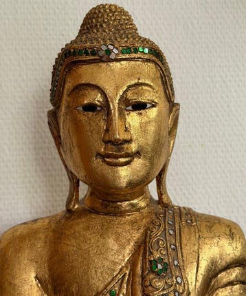 Bouddha de Mandalay - bois, feuille dor - Birmanie Myanmar