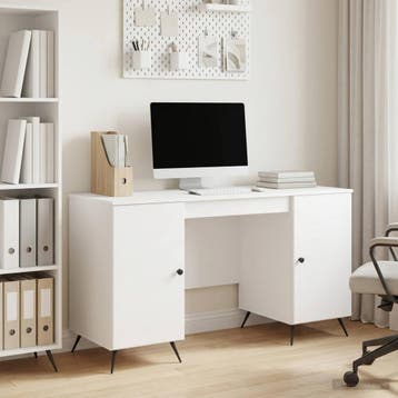 vidaXL Bureau Hoogglans Wit 142,5 x 50 x 75 cm Bewerkt hout, Verzenden, Nieuw