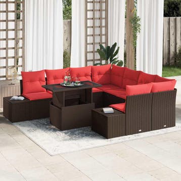 vidaXL Tuinbank Set 9 st 8-Aantal zitplaatsen Bruin en Rood, Verzenden