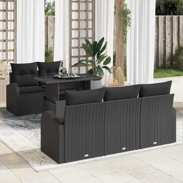 vidaXL Tuinbank Set 6 st Zwart Poly Riet, Verzenden, Nieuw