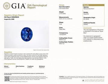 1 pcs Blauw Saffier - 2.59 ct - Gemological Institute of