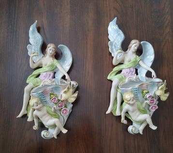 Capodimonte - Beeldje - Engel met putto en vogel - 38 cm (2)