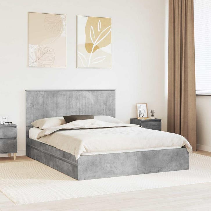 vidaXL Opbergbed met hoofdeinde Beton Grijs 150 x 200 cm, Maison & Meubles, Chambre à coucher | Lits, Envoi