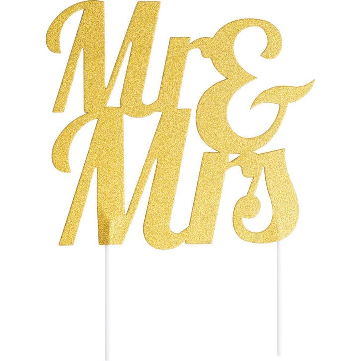 Gouden Bruiloft Taarttopper Mr & Mrs 23cm, Hobby en Vrije tijd, Feestartikelen, Nieuw, Verzenden