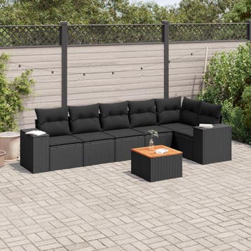 vidaXL 7-delige Loungeset met kussens poly rattan zwart, Verzenden, Loungeset