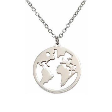 Fako Bijoux - Ketting - Wereldkaart - Wereldbol - Ø 18mm -, Verzenden, Nieuw