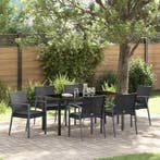 vidaXL Tuin Eettafel Set 7 pcs Zwart en Grijs PE Riet, Verzenden, Nieuw