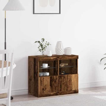 vidaXL LED Dressoir Bruin 81 x 37 x 66,5 cm Bewerkt hout, Huis en Inrichting, Verzenden, Nieuw