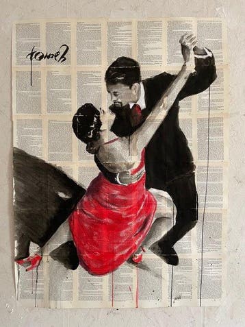 TOMEH - “Tango” -Original Ink & Acrylic painting on Vintage