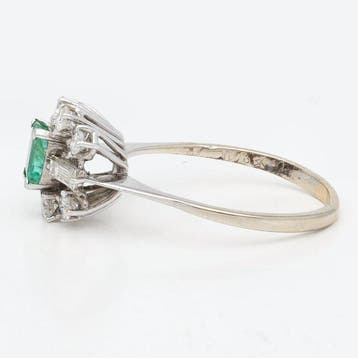Bague - 18 carats Or blanc - Émeraude/Diamant, Bijoux, Sacs & Beauté, Bagues