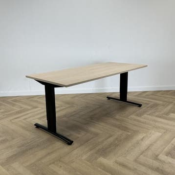 bureau 180x80 cm, licht eiken - zwart, Huis en Inrichting, Bureaus, Gebruikt