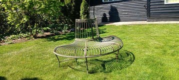 Tuinbank - halfronde boombank in antiek groene kleur -, Antiek en Kunst