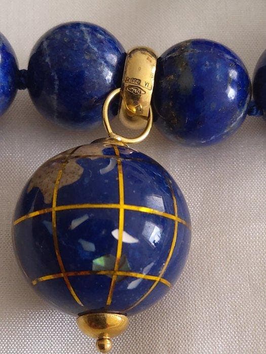 Halsketting - 18 karaat Geel goud - Wereldbol hanger, Handtassen en Accessoires, Kettingen
