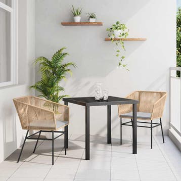 vidaXL Tuin Eettafel Set met kussen 3 pcs Bruin Gepoedercoat, Verzenden