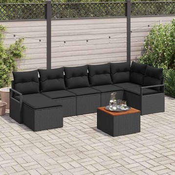 vidaXL Tuinbank Set met kussen 8 pcs Zwart poly rattan, Verzenden