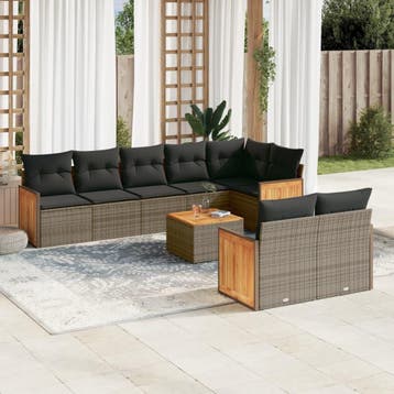 vidaXL 9-delige Loungeset met kussens poly rattan grijs, Verzenden, Loungeset