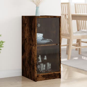 vidaXL Bijzetkast met glazen deuren 35x37x75,5 cm gerookt, Huis en Inrichting, Verzenden, Nieuw