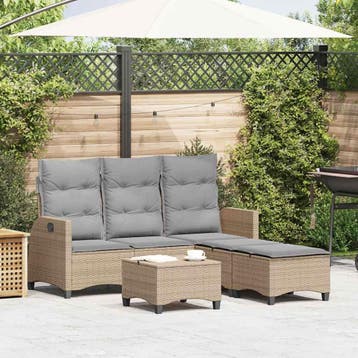 vidaXL 3-delige Tuinbankstel met kussens L-vormig beige poly, Verzenden, Nieuw