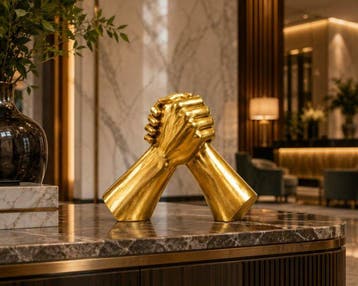 sculptuur, Luxury Gold Handshake Sculpture Symbol of Unity