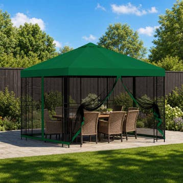 vidaXL Tuin gazebo met zijwanden 3 x 3 m Groen Polyester en, Verzenden, Nieuw