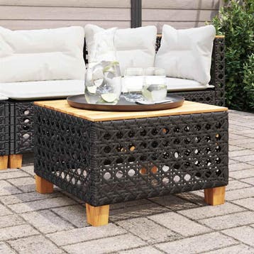 vidaXL Tuintafel 55x55x36 cm poly rattan en acaciahout zwart, Verzenden