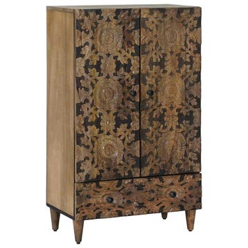 vidaXL Hoge Kast met lade Bruin 60 x 33,5 x 100 cm Massief, Huis en Inrichting, Woonaccessoires | Cd- en Dvd-rekken, Verzenden
