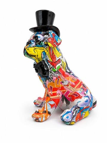 Beeld, street Art dog with cape - 27 cm - polyresin