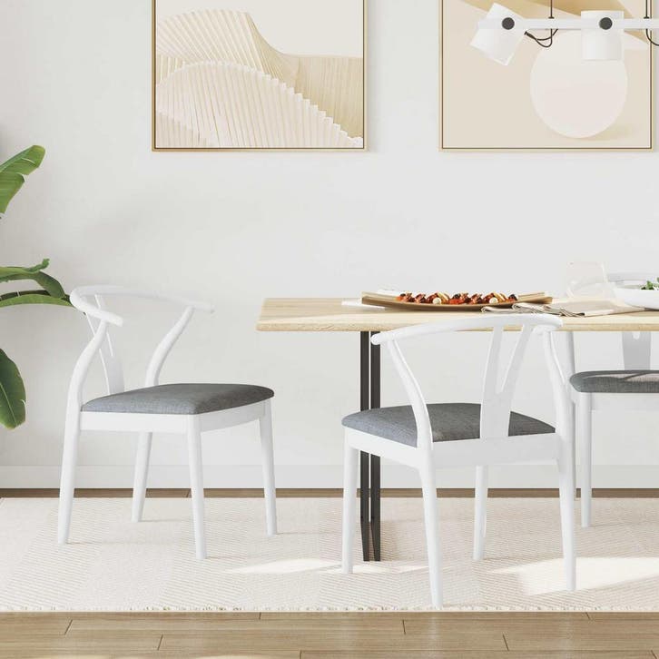 vidaXL Eetkamerstoel 2 st Massief Rubberhout Wit en Grijs, Maison & Meubles, Chaises, Envoi