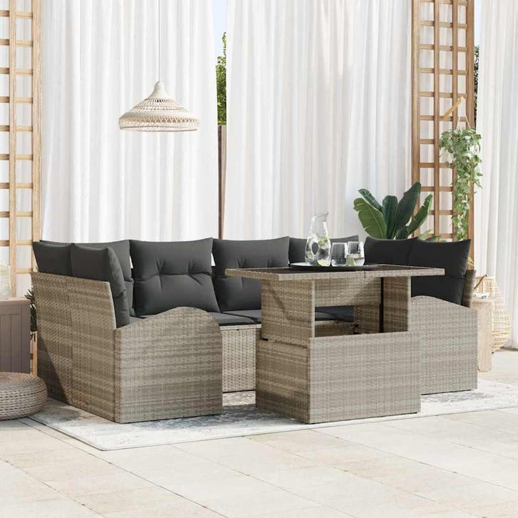 vidaXL Tuinbank Set met kussen met opslag 7 pcs Lichtgrijs, Tuin en Terras, Tuinsets en Loungesets, Nieuw, Verzenden