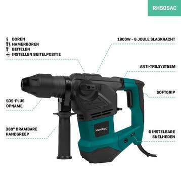 Boorhamer 1800W – 6 Joule – SDS plus – 4 functies | Incl., Verzenden, Nieuw
