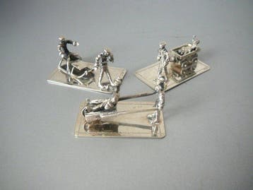 Beeldje - 3 zilveren miniaturen (3) - .835 zilver