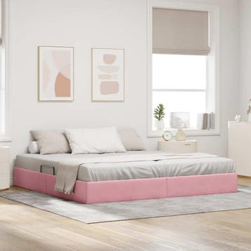 vidaXL Ottoman Bedframe met opslag Roze 200 x 200 cm Fluweel, Verzenden