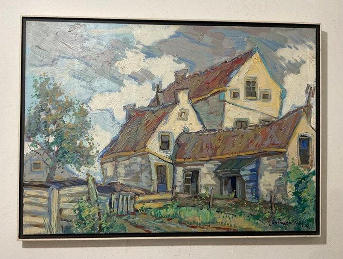 Jan Ouwehbroek (1927-2024) - Boerderij, Antiek en Kunst, Kunst | Schilderijen | Klassiek